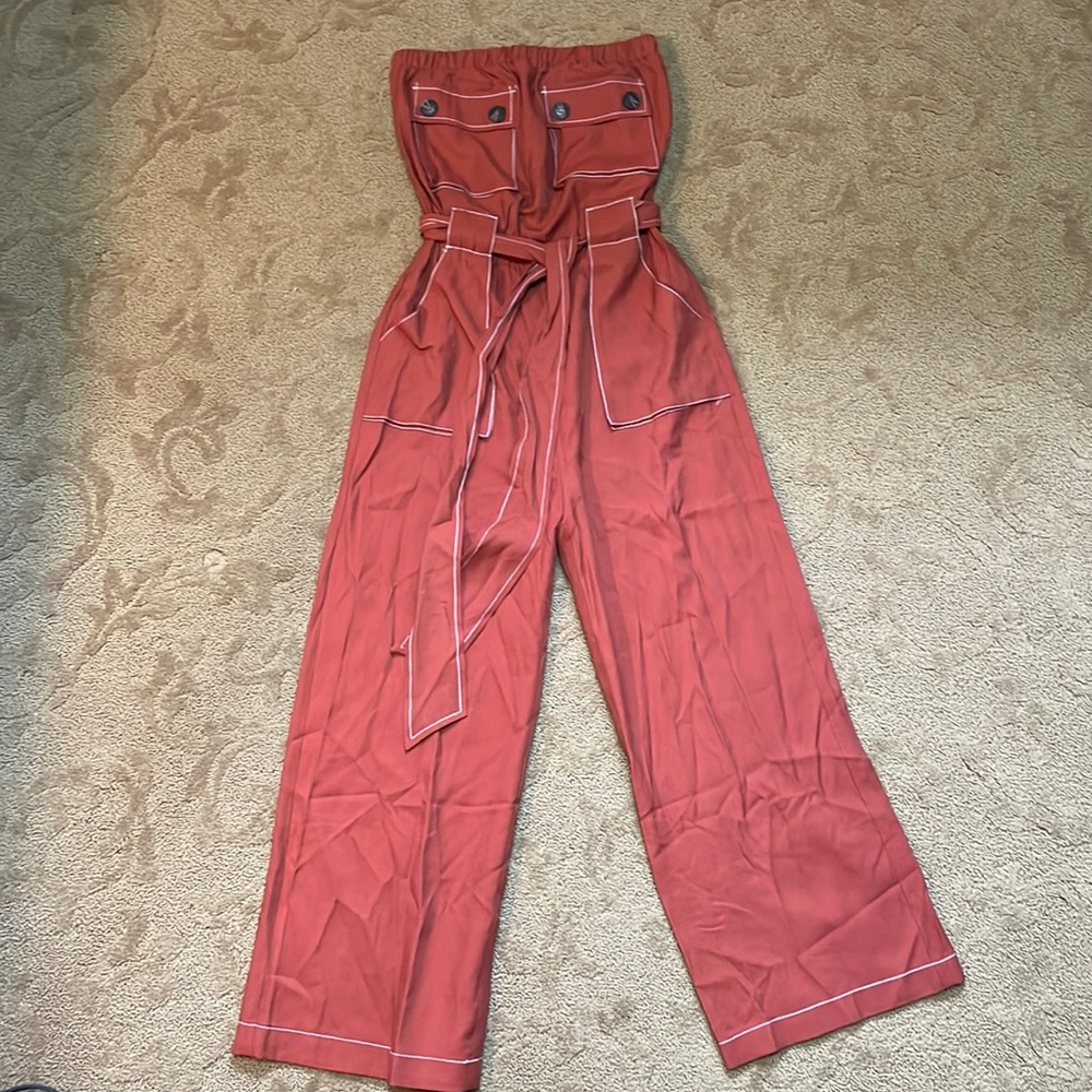 NWT Moon River XS Strapless Burnt Orange Jumpsuit